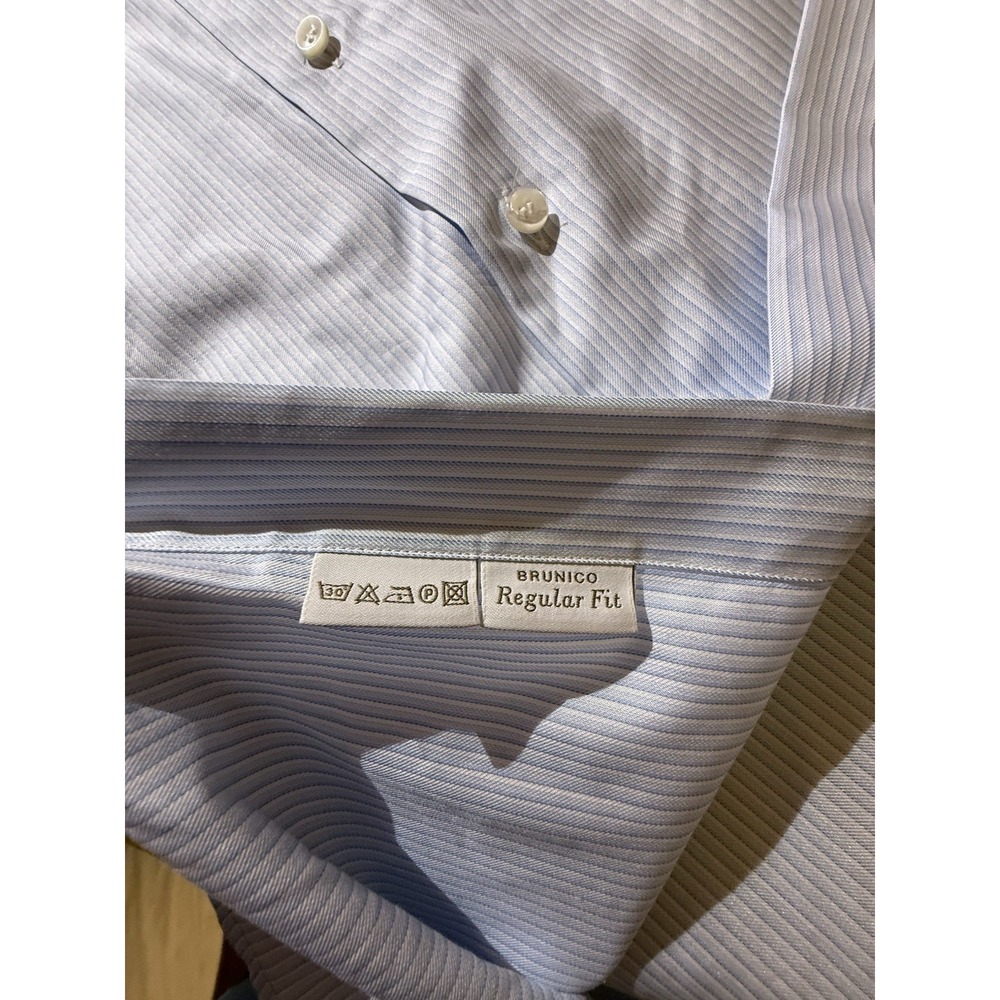 Brioni Men's Dress Shirt Blue/White Striped Silk Cotton Long Sleeve Button Up - Picture 10 of 16